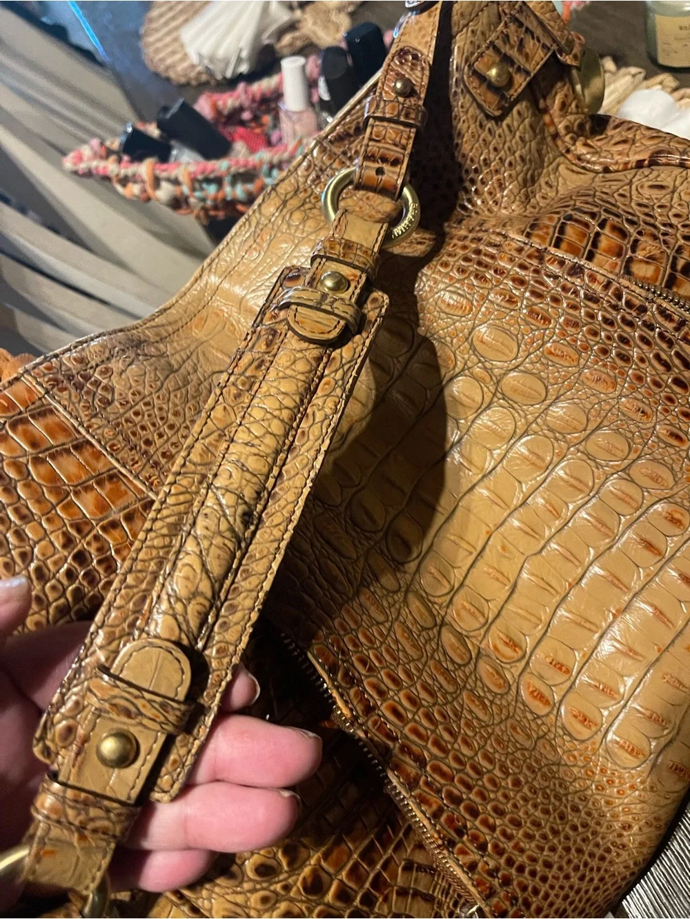 Women's Braham Croc-Embossed Hobo Bag in Brown